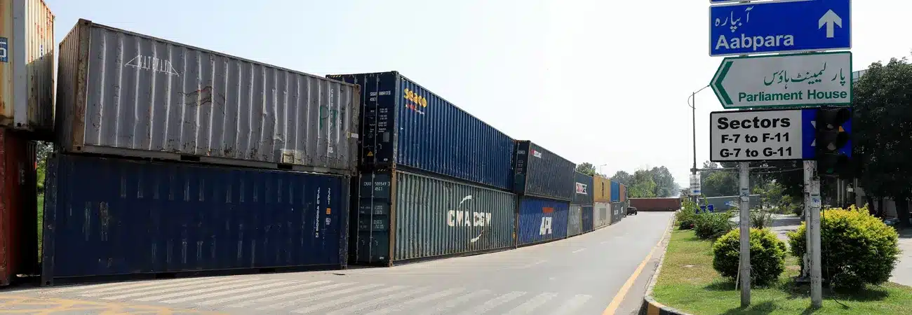 containers being placed alongside the roads of Islamabad ahead of TLP march