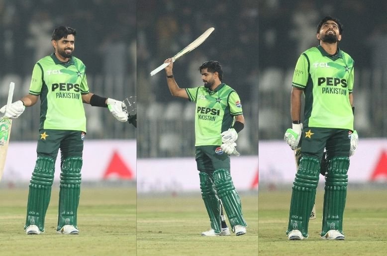 Babar Azam celebrating his 20th ODI century against Sri Lanka in Rawalpindi