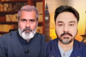 Collage of Adil Raja and Imran Riaz Khan highlighting their online dispute and the UK defamation case involving retired Brigadier Rashid Naseer.