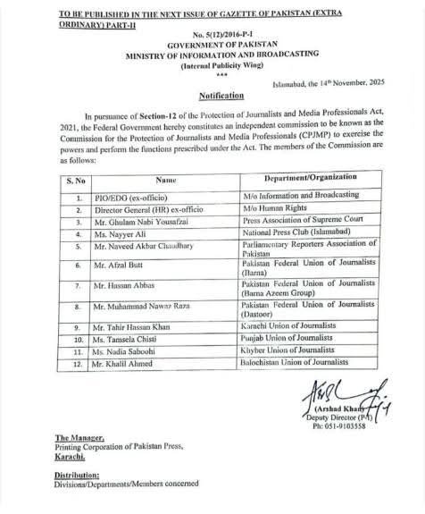 Federal Government Forms Commission for Protection of Journalists