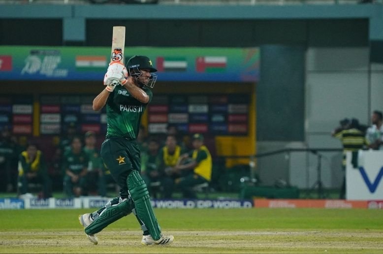 Maaz Sadaqat playing his unbeaten knock of 79 against India A in the Asia Cup Rising Stars 2025