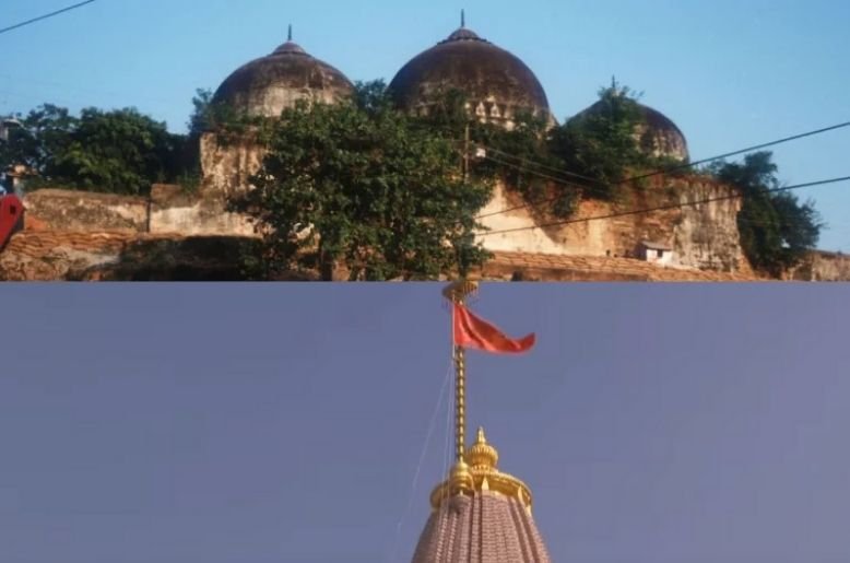 View of the Ram Temple site in Ayodhya, built where the historic Babri Mosque once stood.