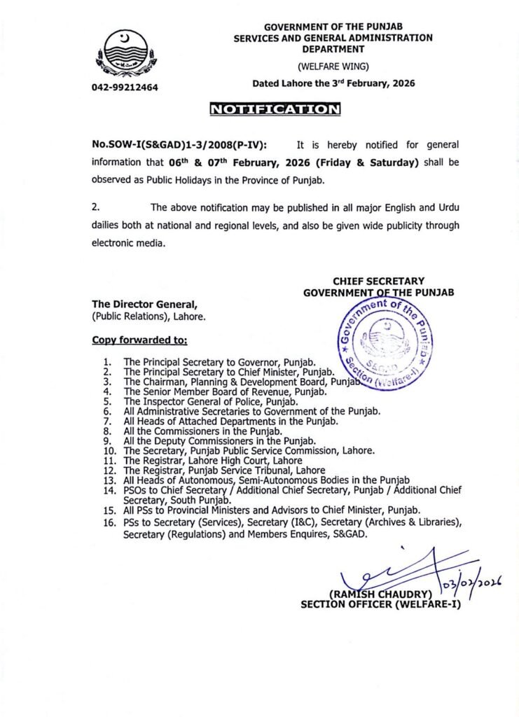 Detailed Punjab Basant Holidays Notification