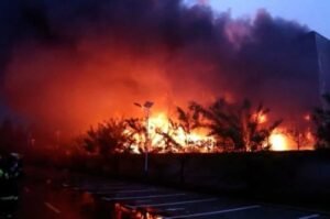 Fire erupts after gas pipeline bursts in Hattar Industrial Estate Haripur