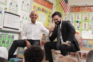 Zohran Mamdani and Obama team up to pay visit to child care center