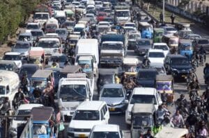 Srinagar Highway in traffic chaos
