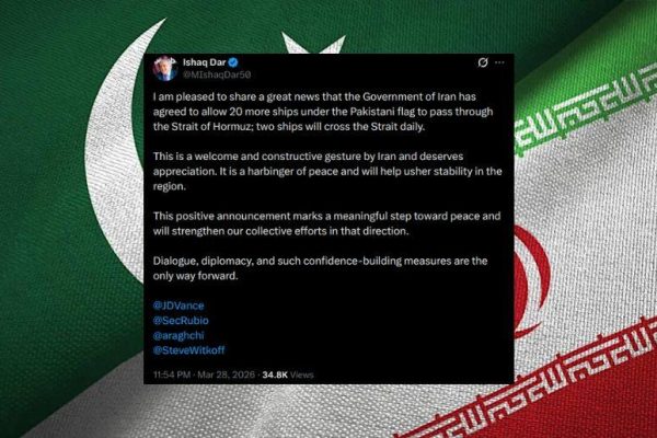 Iran agrees to allow 20 more ships under Pakistani flag to pass through Strait of Hormuz: Ishaq Dar