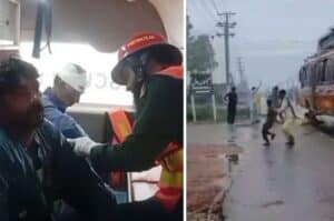 High-voltage wire falls on moving bus, leaving one dead and several injured