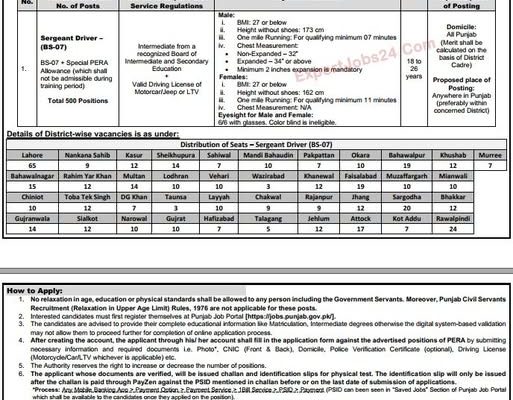 PERA jobs: 500 sergeant drivers to be recruited across Punjab
