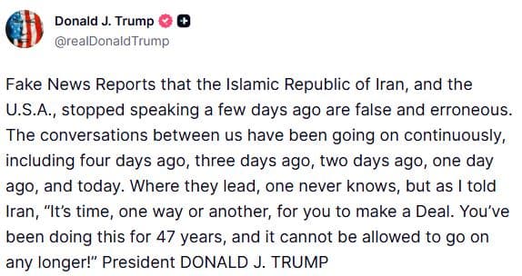 US-Iran talks never stopped, says Trump