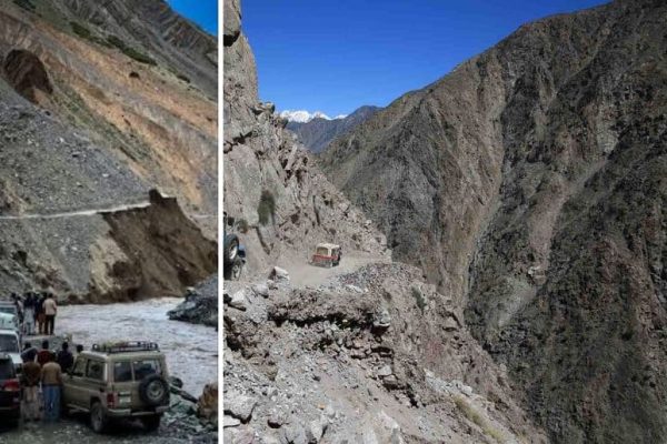 Deosai road washed away by rising river waters, tourists stranded