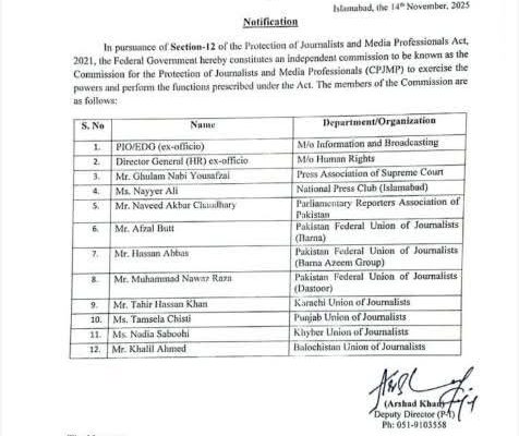 Federal Government Forms Commission for Protection of Journalists