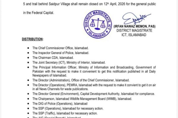 Trails in Islamabad to remain closed tomorrow