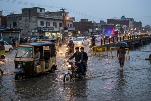 Heavy rain floods roads across Rawalpindi