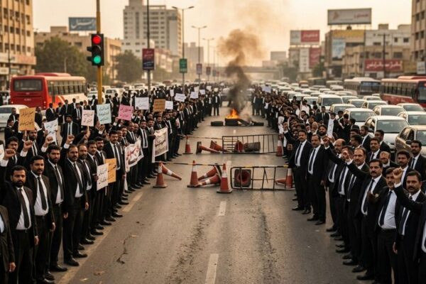 Karachi: Lawyers’ protest blocks roads, causes traffic jams in PIDC, other areas