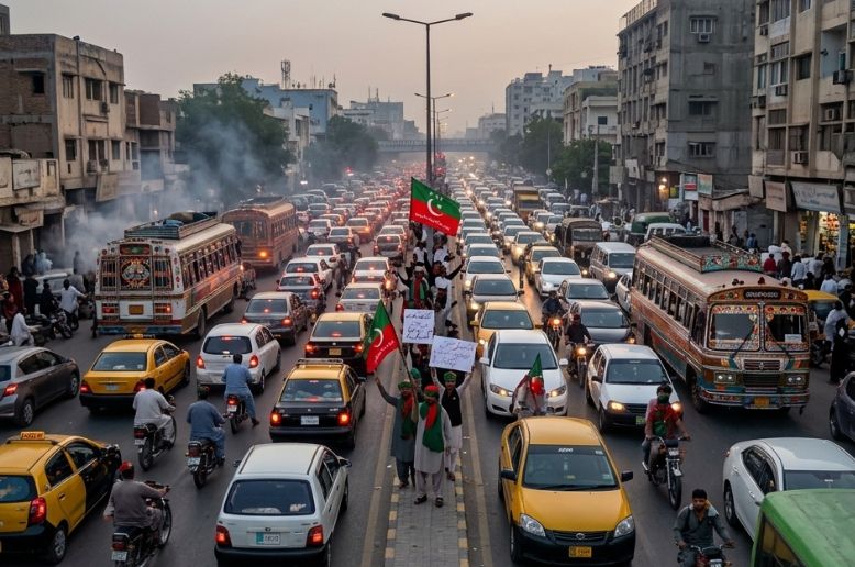 PTI protest creates traffic gridlock in Karachi