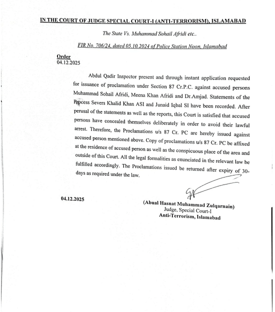 Court Begins Absconder Proceedings Against KP CM Sohail Afridi