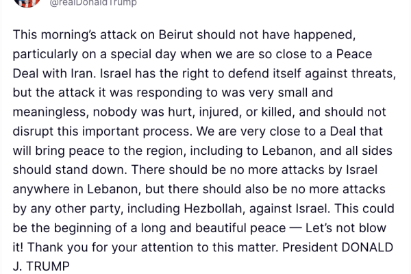 Trump warns Israel against further strikes on Lebanon