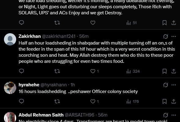 Which areas in Pakistan are facing load shedding