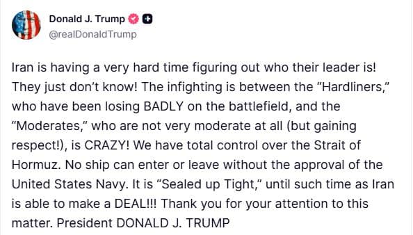‘We have total control of Strait of Hormuz,’ says Trump