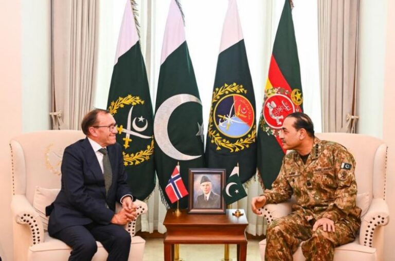 Field Marshal Syed Asim Munir, Norwegian FM discuss regional security at GHQ