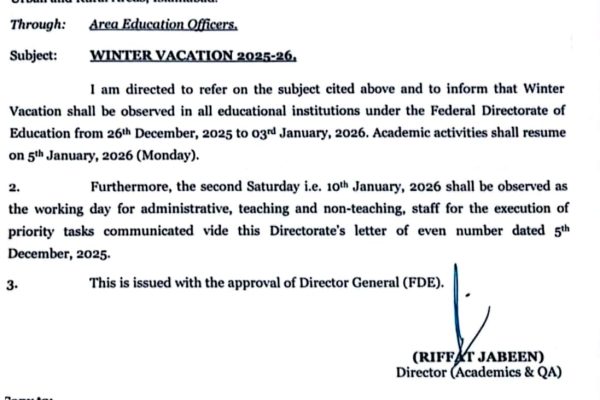 Winter vacations for Islamabad schools announced