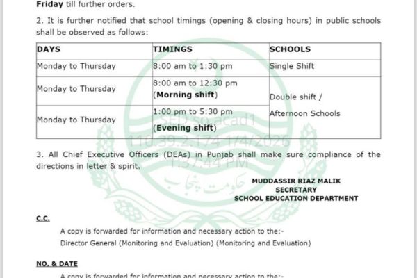 Punjab announces new weekly holiday schedule