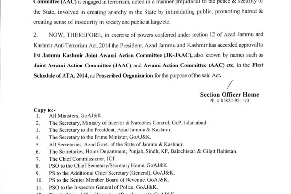 AJK President permanently bans JAAC over anti-state activities