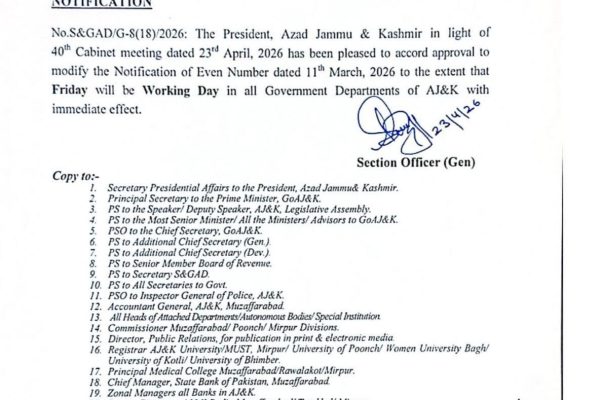 AJK decides to end Friday holiday