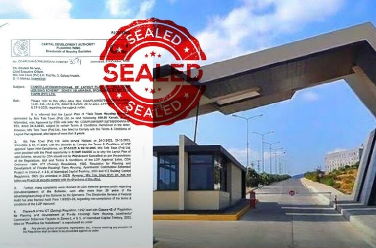 Tele Town Housing Scheme’s layout plan cancelled, Islamabad office sealed